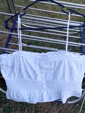 Madewell White Button-Front Smocked Top